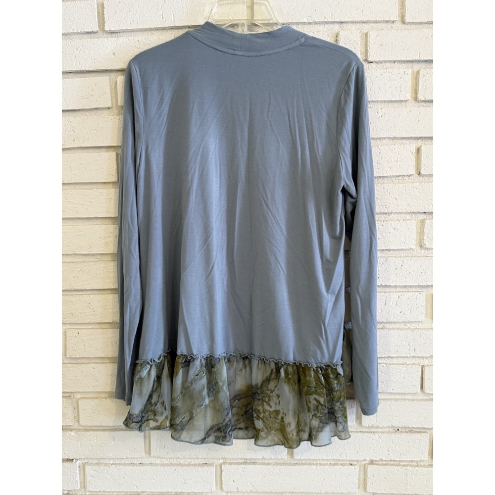 LOGO by Lori Goldstein Rayon 230 Cardigan with‎ Printed Trim Gray Size Small - Picture 4 of 7